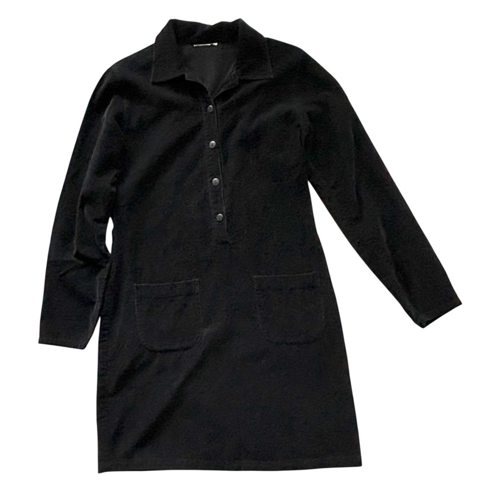 Black corduroy long sleeve button down dress. Stretchy material, Dark Acadamia